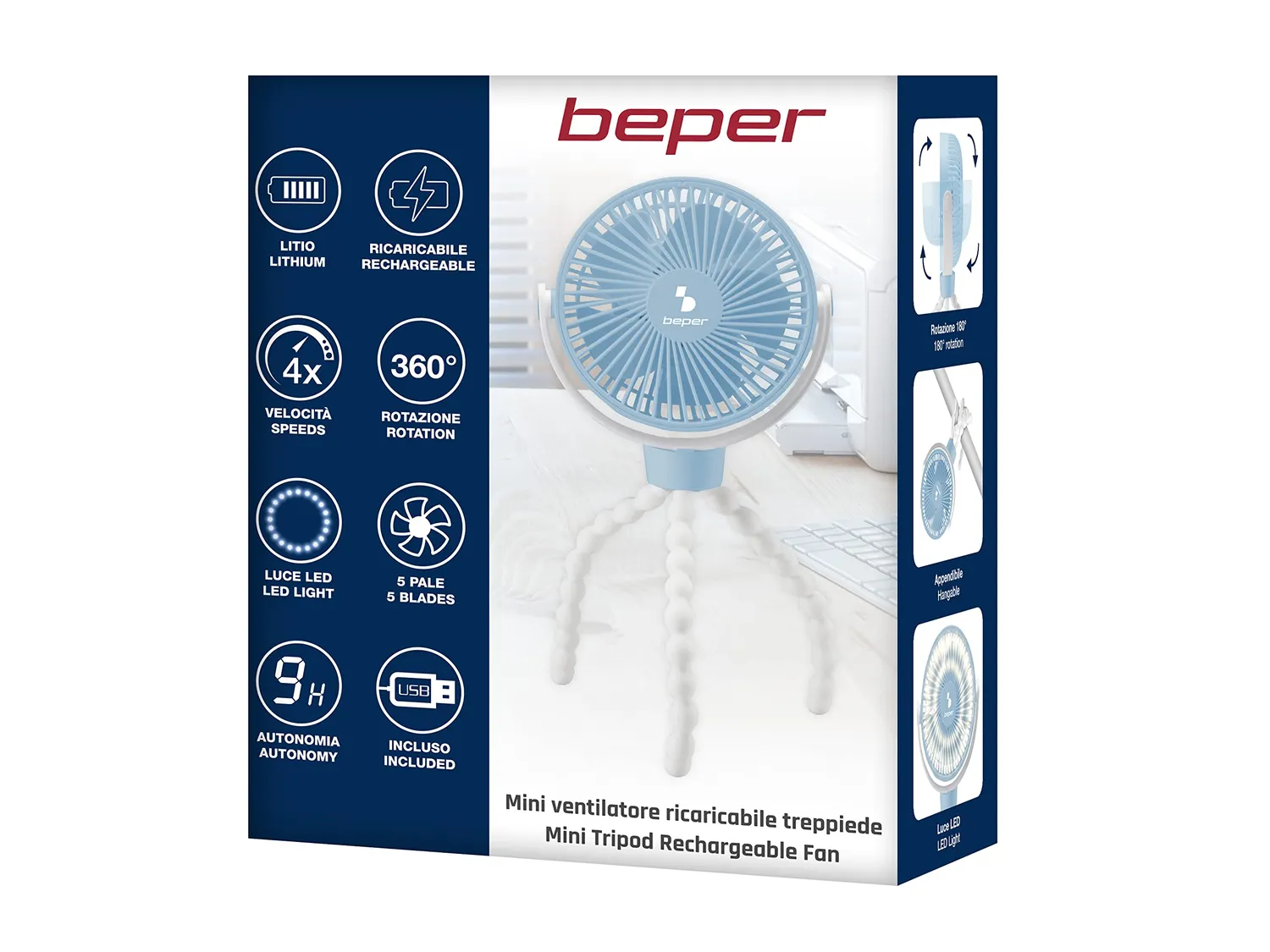 Beper P206VEN430 mini ventilatore USB con gambe LED