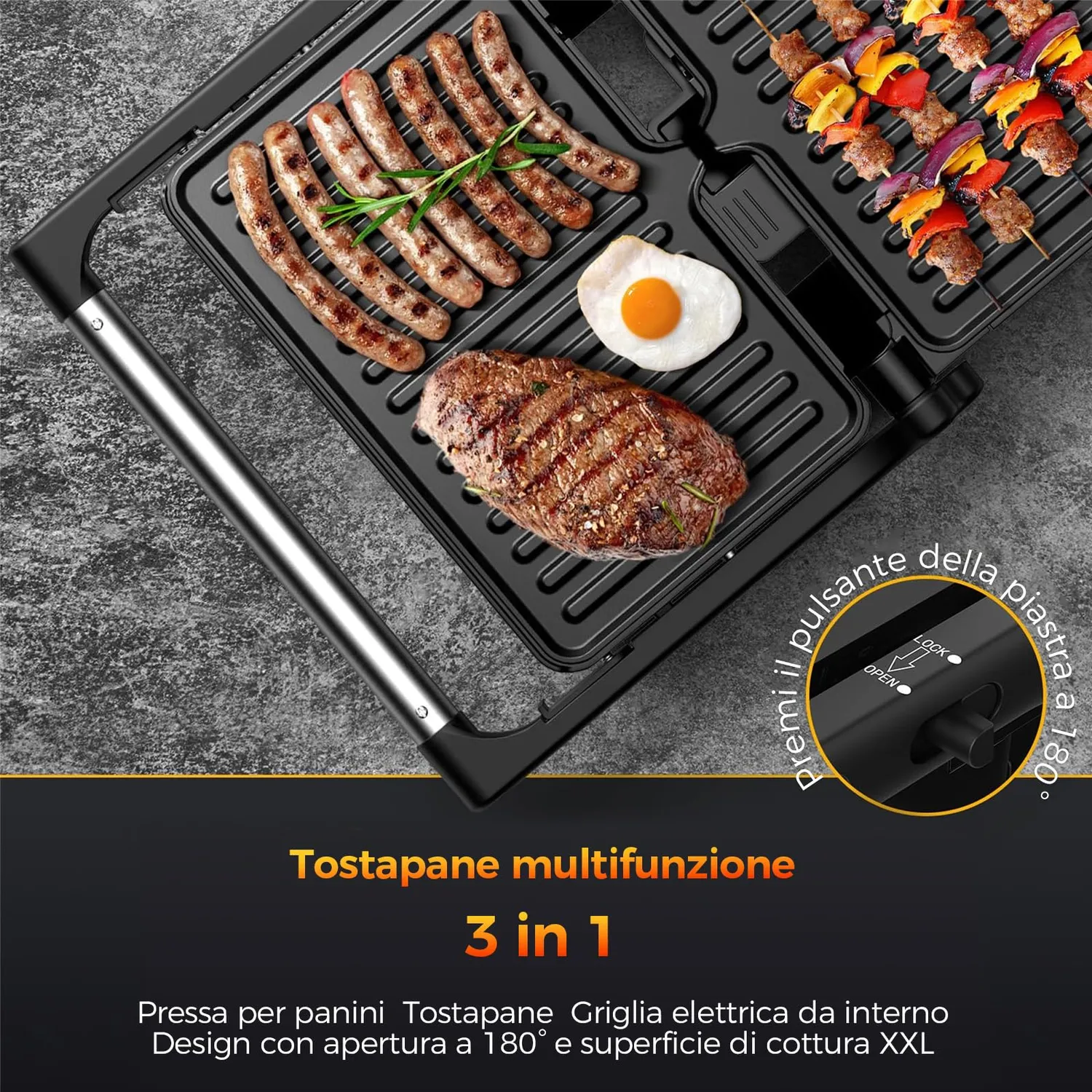 Yashe tostapane griglia panini 1500W piastre XXL 2 fette