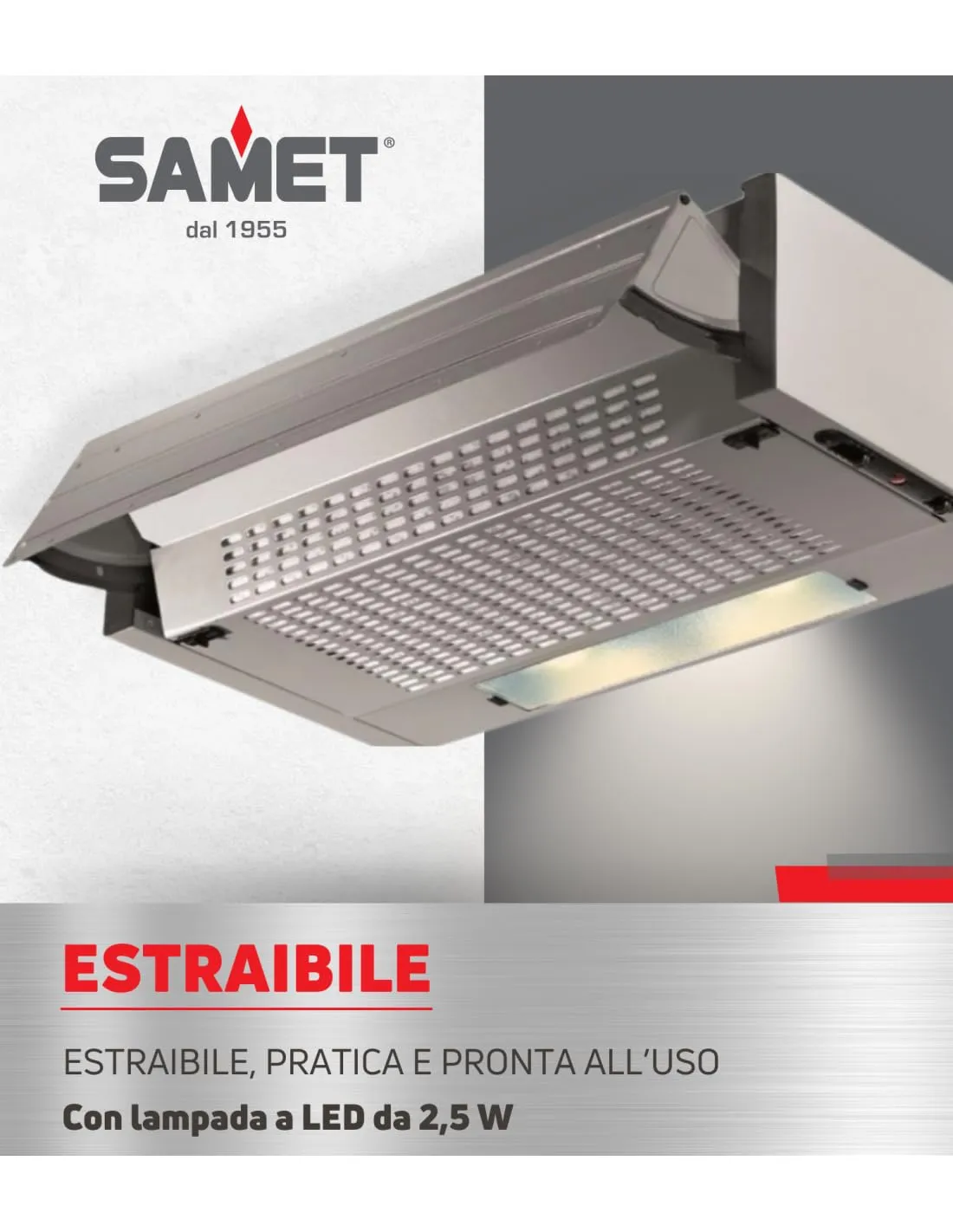 Samet Cappa Incasso Estraibile 60 cm Alluminio Led