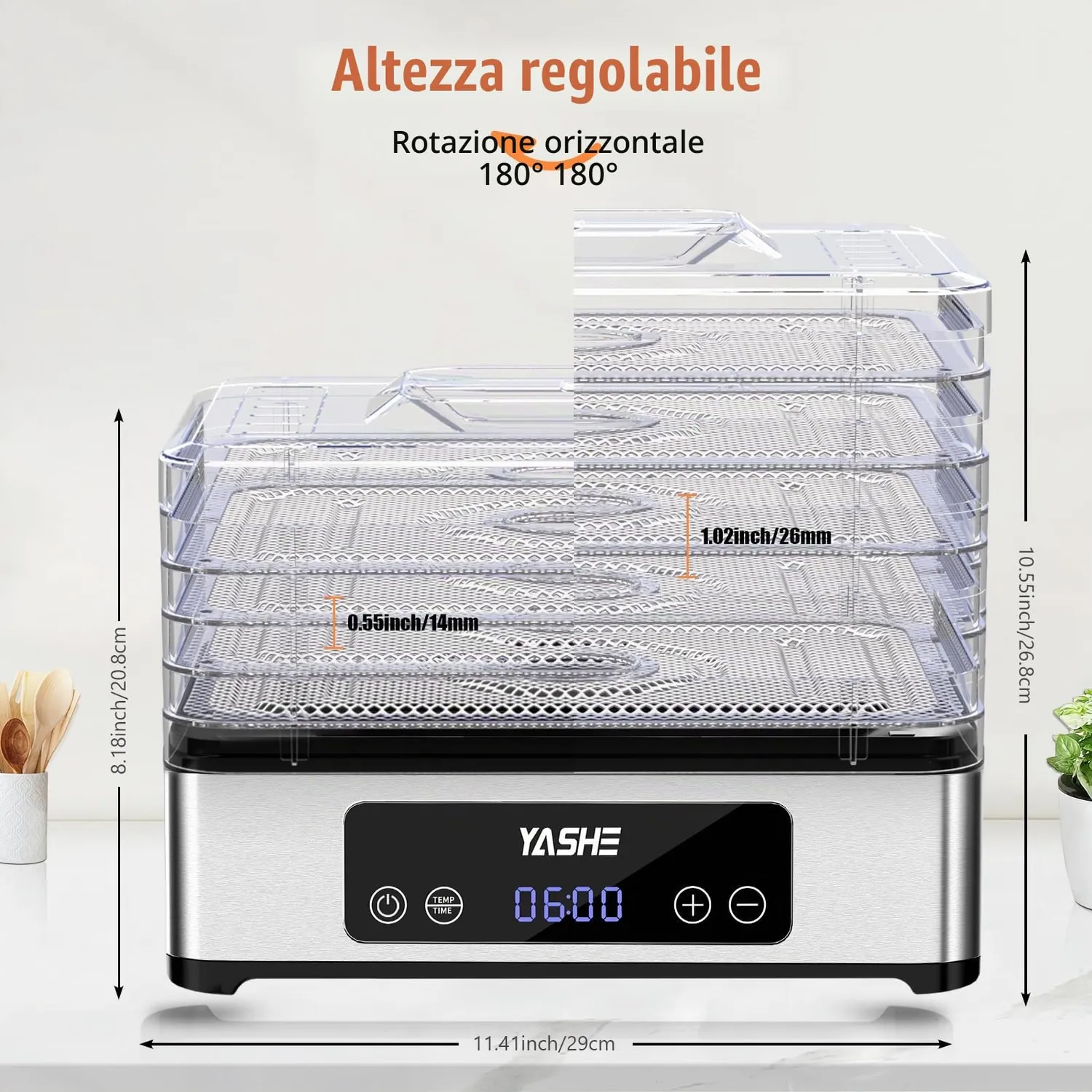 Yashe essiccatore alimentare 5 vassoi acciaio inox 400W