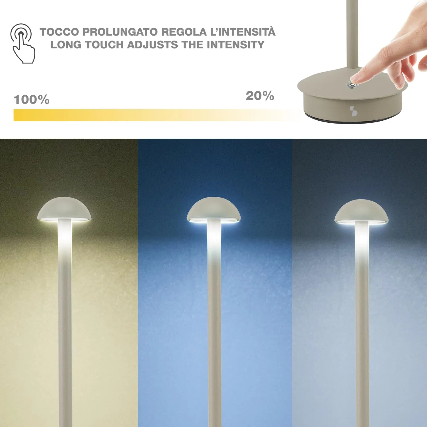 Beper P207ILI152 Lampada da Tavolo Tortora Ricaricabile Touch