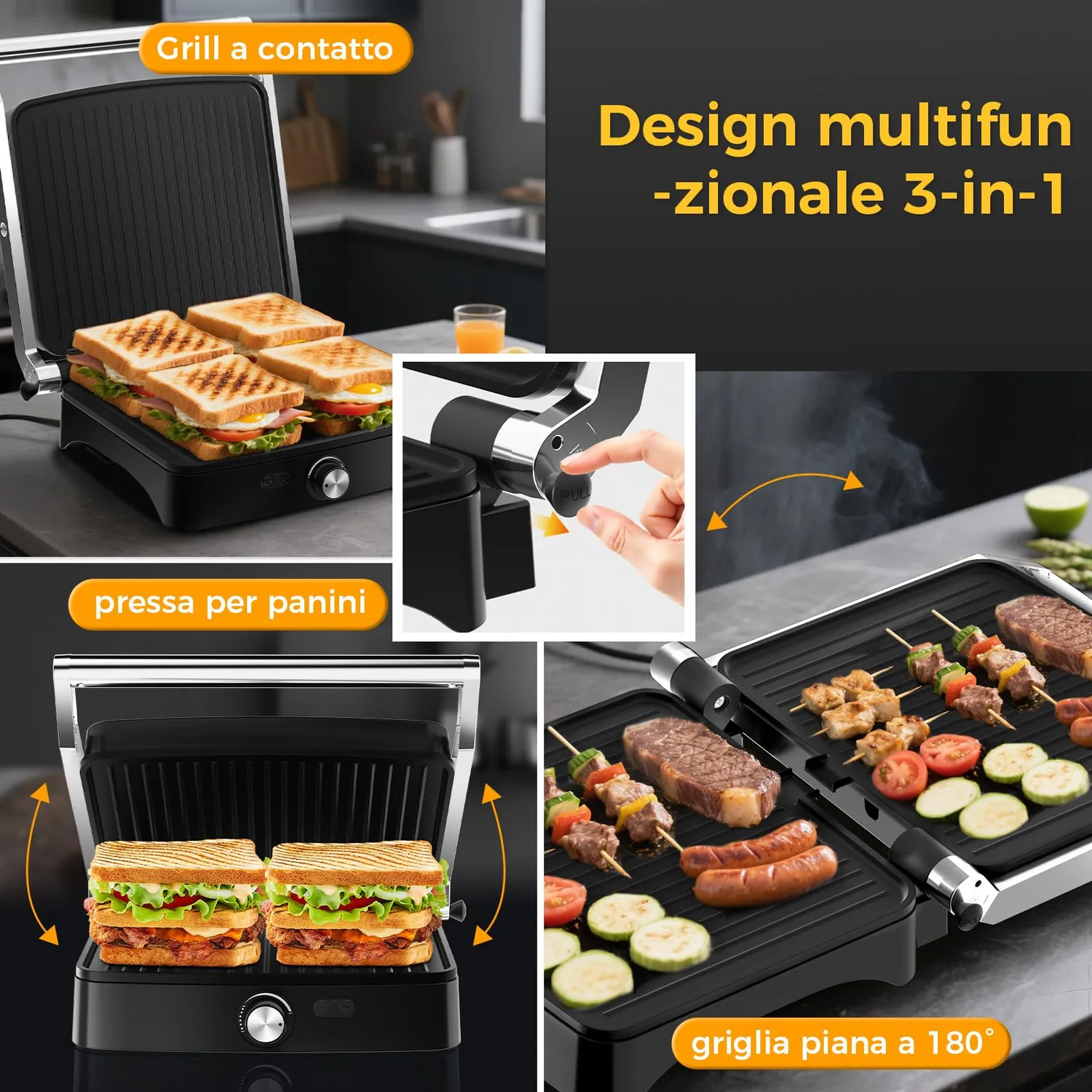 YASHE piastra panini 2000W 4 fette apribile 180°