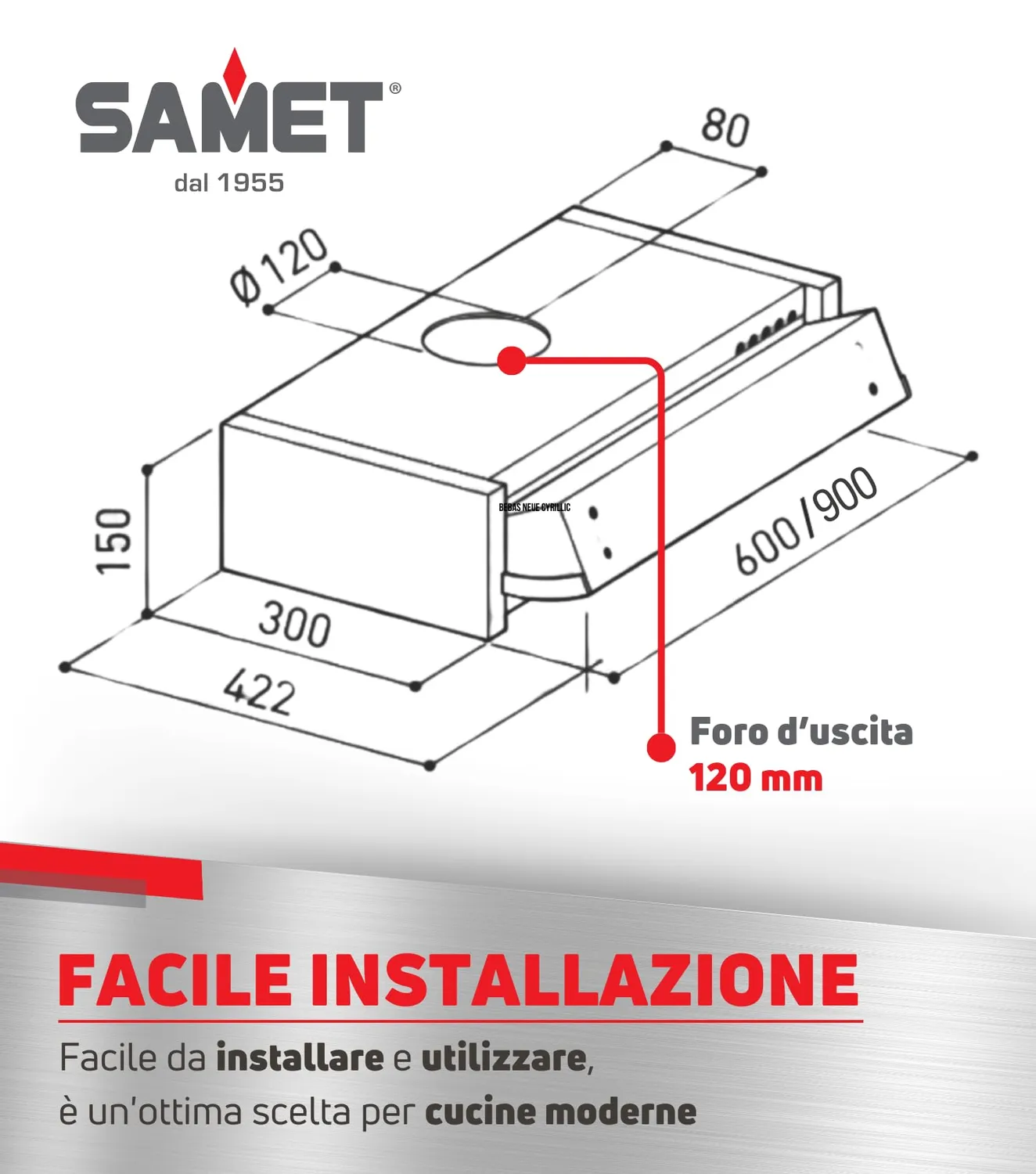 Samet Cappa Incasso Estraibile 90 cm 300 m3/h