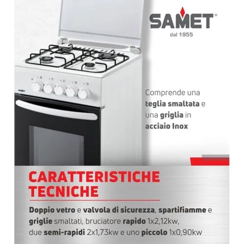 Samet cucina a gas bianca 50x50 cm 4 fuochi