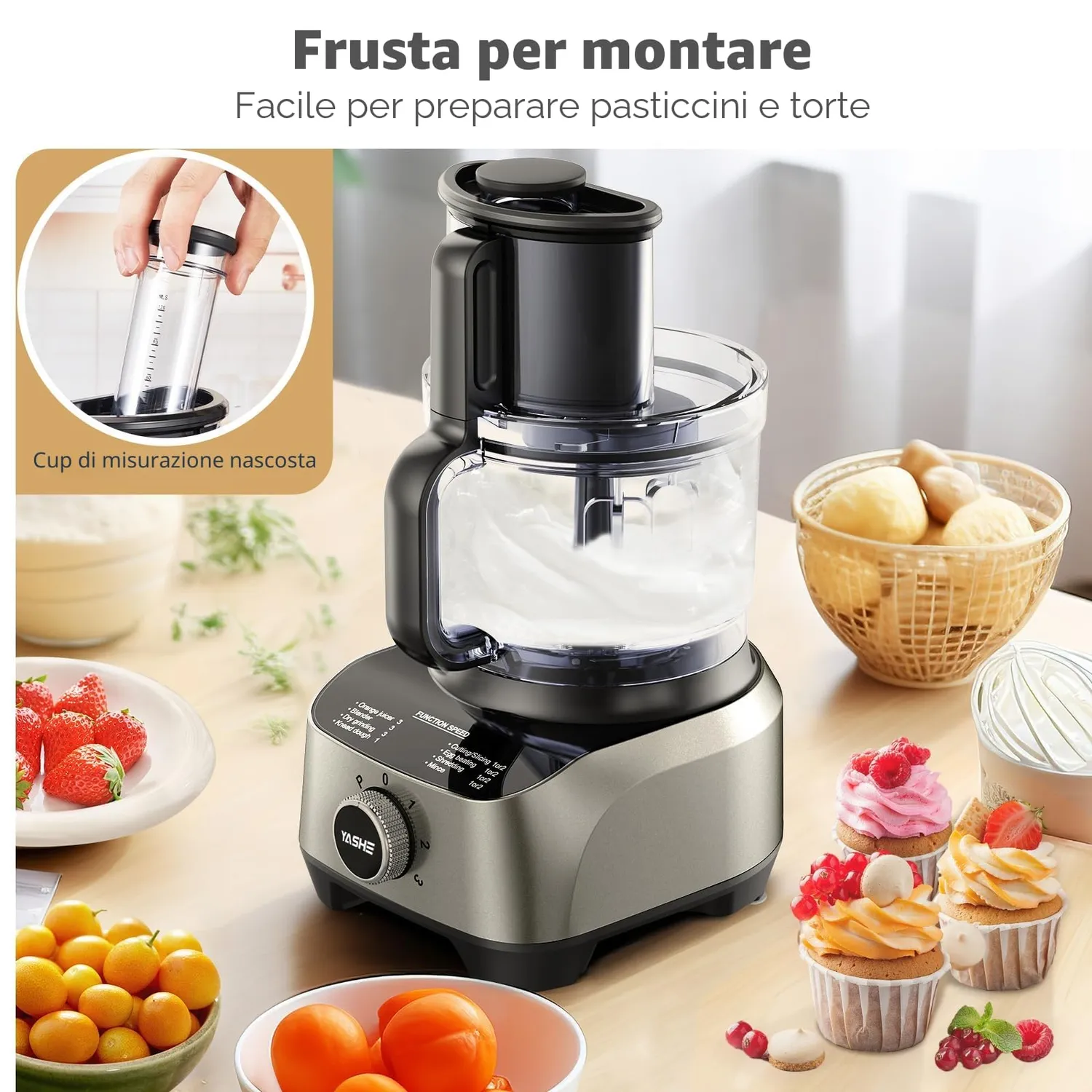 Yashe robot cucina 11in1 2,5L+1,5L 1300W nero grigio